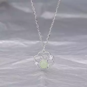 Зодиакальный кролик Хотан Нефритовый кулон Цепочка на шею Цепочка на ключицу Милый темперамент Циркон Кролик Сянъюнь Ожерелье Женский copper
