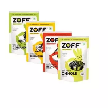 Zoff Kitchen Starter Combo Pack| Red Chilli | Turmeric | Coriander | No Added Colour | Pack of 3 X 100gm each & Chhole masala 50g | Net weight- 350g