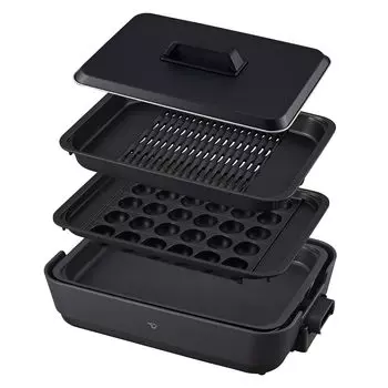 Zojirushi Hot 3 Piece Prevents Splashing of Smoke and Deep Perforated Yakiniku Deep Flat Takoyaki Charcoal Plate, Type, Oil, Plate, Plate, Plate,