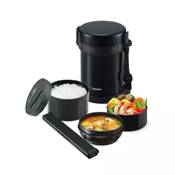 ZOJIRUSHI Insulated Lunch Box, Stainless Steel Lunch Jar, Tea Bowl, Approximately 3 Cups, Approximately 1.2 Cups, Microwave Safe, Black SL-GH18-BA
