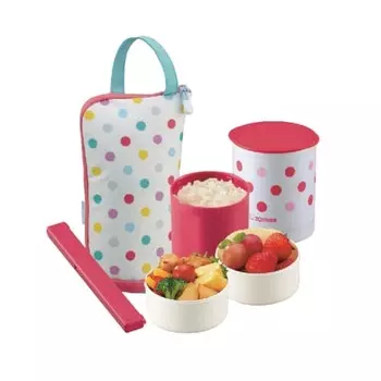 ZOJIRUSHI Stainless Steel Food Jar Thermal Bento Box with Chopsticks & Lunch Bag Microwave Safe Rice Container 0.24L Side Dishes Container 0.19L x 2 M