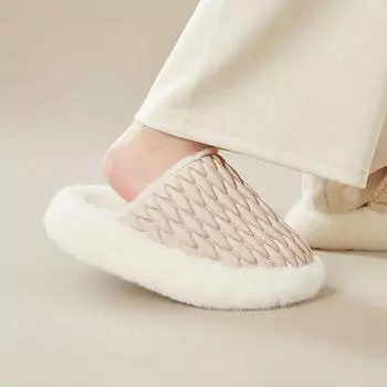 ZOKI Indoor Warm Plush Slippers Women 2024 Thick Bottom Non-Slip Winter Slippers Woman Fashion Sewing Warm Cotton Shoes Slides 36-37 темно-коричневого