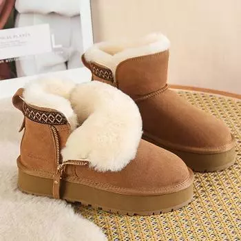 ZOKI Winter Thicked Plush Snow Boots Women Faux Fur Warm Platform Ankle Boots Woman Thick Bottom Non-Slip Cotton Botas Mujer 35 чёрный