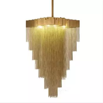 Золотая алюминиевая люстра Освещение гостиной Квадратные цепочные светильники с кисточками Спальня Столовая Декор Лампа Кухонные люстры Tricolour light