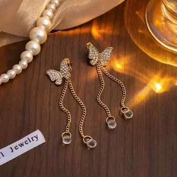 Золотая бабочка бабочка ушная подвеска инкрустированная подвеска бабочка висячие серьги женские StyleB