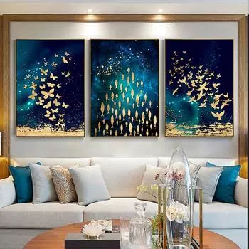 Золотая бабочка, рыба, птица, танцевальный постер, скандинавский стиль, настенная картина, холст, постер, печать, живопись, абстрактная картина, домашний декор 21cm30cm NoFrame