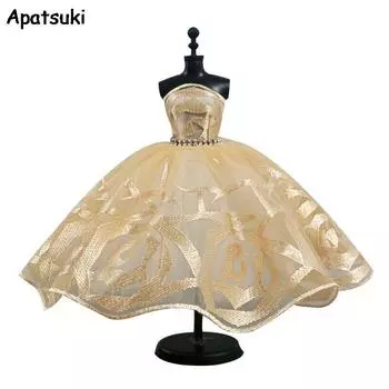 Золотая балетная пачка для куклы Барби, наряды, одежда, аксессуары для кукол 1/6, 3-слойная юбка со стразами, бальное платье для вечеринки, игрушки золотой