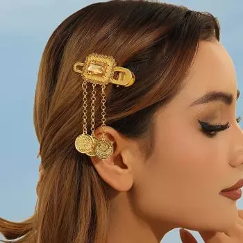 Золотая бриллиантовая монета кисточка женская шпилька для волос, свадебные аксессуары зажим для края, свадебные аксессуары в арабском стиле золотой