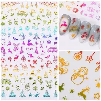 Золотая бронзовая Рождественская Снежинка Лось Санта-наклейка для ногтей наклейка для ногтей аксессуары для дизайна ногтей синий