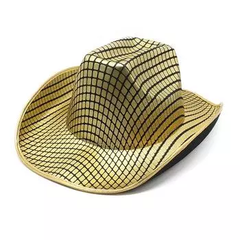 Золотая бронзовая тканевая ковбойская шляпа в клетку золотого цвета, бальная шляпа в стиле вестерн в клетку серебряного цвета для мужчин и женщин, подарочная шляпа M56-58cm