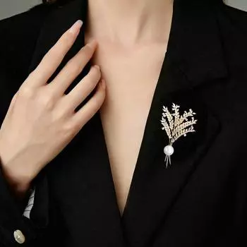 Золотая брошь в виде колоска пшеницы, жемчужно-цирконовая, легкая, роскошная, элегантная, высококачественная одежда, зимняя куртка, пальто, аксессуары золотой