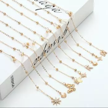 Золотая цепочка для очков 70 см, элегантная подвеска в виде бабочки с буквами Солнца и Луны, нескользящий шнур, висячие украшения на шею, подарок для женщин 5