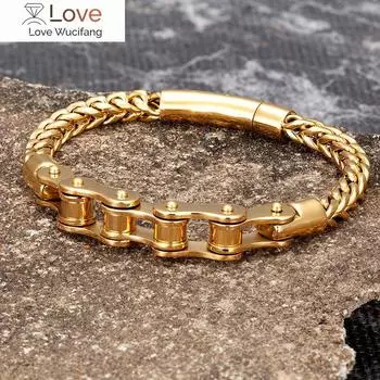 Золотая цепочка из нержавеющей стали для мужчин, браслет в стиле панк, аксессуары для рук, магнитный модный браслет, ювелирные изделия оптом для друзей, подарки 21cm