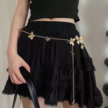 Золотая цепочка на талию с бабочкой Женская летняя цепочка на талию с юбкой Металлическая цепочка Аксессуары Дизайнерский ремень золотой