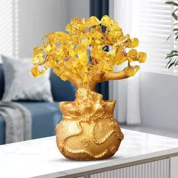 Золотая денежная елка, украшение, приносящее удачу, счастливая сумка, смола дерева