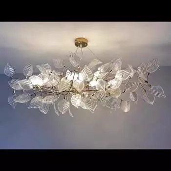 Золотая длинная хрустальная люстра для столовой, гостиной, кухни, стеклянная люстра с листьями гинкго, светодиодная хрустальная люстра для обеденного стола, подвесной светильник Cold White