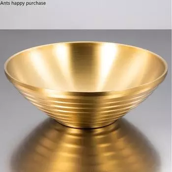 Золотая двухслойная миска из нержавеющей стали, металлические миски для лапши, не допускающие ожогов, фруктовая тарелка, салатница, супница, обеденная тарелка, блюдо