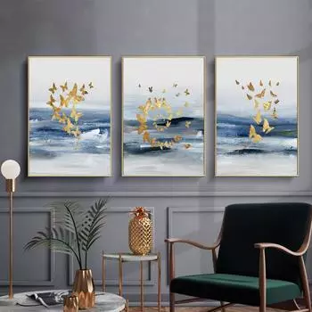 Золотая фольга бабочка абстрактный плакат холст реалистическое искусство декоративный принт настенная живопись скандинавское украшение картина домашний декор 21cm30cm NoFrame