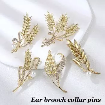 Золотая изысканная брошь с пшеничными ушками, булавки для воротника, броши для костюма, ювелирные изделия 3x6cm