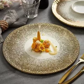 Золотая кайма Высококачественные обеденные тарелки Креативная легкая роскошная керамическая тарелка Ретро ресторанный стейк плоский поднос бытовая посуда