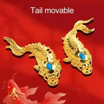 Золотая китайская фигурка рыбы-дракона, приносящая удачу, подвижные суставы, шарнирный карп-непоседа A
