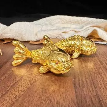 Золотая китайская фигурка рыбы-дракона, приносящая удачу, подвижные суставы, шарнирная игрушка-шарнир «Лун Карп», украшение для рабочего стола в стиле фэншуй для дома и офиса A