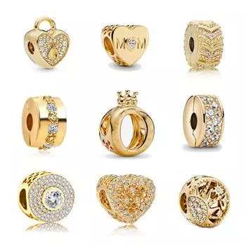 Золотая Корона Замок Сердце Бусины Очарование Подходит Оригинальный Браслет DIY Ювелирные Изделия Для Женщин Девушка Подарок