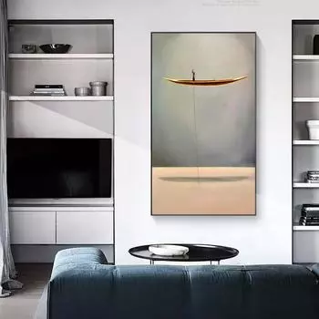 Золотая лодка, абстрактный творческий одинокий мыслитель, холст, живопись, постеры и принты, настенные художественные фотографии для гостиной, Декор Куадрос 21*30cm
