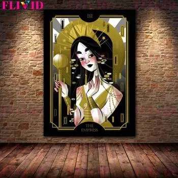 Золотая Луна Таро Принцесса Ретро Девушка Плакат на скандинавскую тему Гостиная Настенная живопись Художественный художник маслом 21cm30cm NoFrame