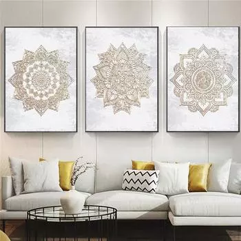 Золотая мандала, современный бохо, цветок, йога, настенная живопись, холст, картина, принт, постер, украшение для дома, картина 21X30cm No Frame
