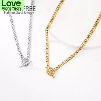 Золотая массивная цепочка на шею для женщин, плоская кубинская цепочка, эффектное колье-чокер из нержавеющей стали, ювелирные изделия для вечеринок