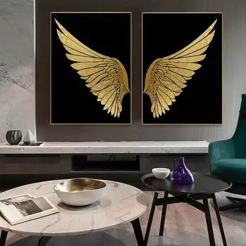 Золотая Мечта Крыло Холст Искусства Картина Золотое Крыло Настенная Картина Плакат Украшения Современного Искусства 21cm30cm NoFrame