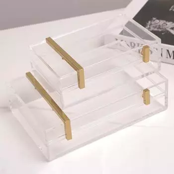 Золотая металлическая акриловая шкатулка для украшений Nordic Light Luxury Model Room Decoration Box Storage Decorations Toilet Table large