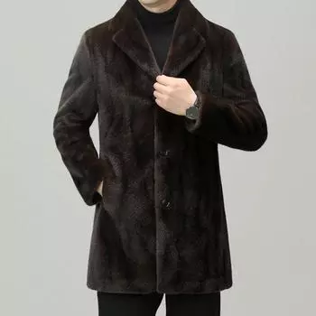 Золотая норковая бархатная шуба для мужчин на зиму, новый стиль, модная и простая корейская модель, однотонная теплая куртка средней длины с воротником L