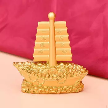 Золотая парусная лодка орнамент скульптура подарок фен-шуй статуэтка китайская статуя для шкафа ванной комнаты