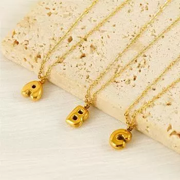 Золотая подвеска с маленьким пузырьком из 26 букв из нержавеющей стали, дамы и господа A золотой