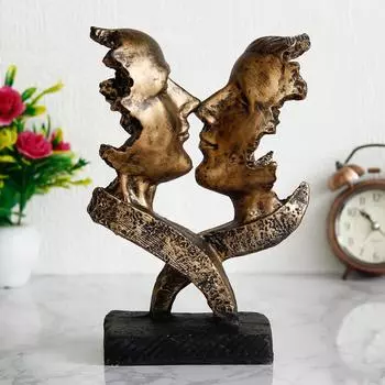 Золотая полирезиновая античная отделка Женщина и мужчина целуются, декоративная парная работа ручной работы - элегантный домашний декор золотой