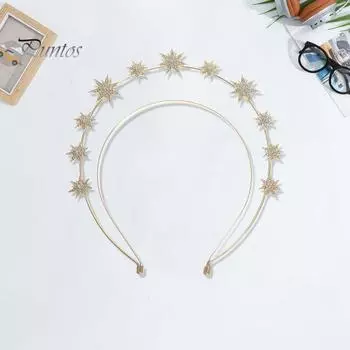 Золотая повязка на голову со стразами для женщин, стильный дизайн в виде звезды, легкая свадебная корона, аксессуары для волос на каждый день, для вечеринок, Рождества золотистый