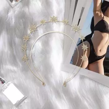 Золотая повязка на голову со стразами для женщин, стильный дизайн в виде звезды, легкая свадебная корона, аксессуары для волос на каждый день, для вечеринок, Рождества золотистый