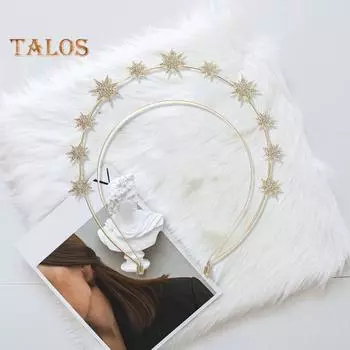 Золотая повязка на голову со стразами для женщин, стильный дизайн в виде звезды, легкая свадебная корона, аксессуары для волос на каждый день, для вечеринок, Рождества золотистый