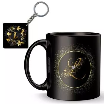 Золотая рамка с крамовой кружкой с буквенным принтом L + брелок, подарок для любви, дня рождения, жены, мужа, подруги, парня, детей, брата