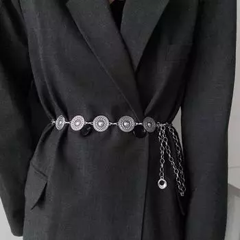 Золотая регулируемая пряжка длинный пояс на талию цепочка винтажная ажурная металлическая серебряный