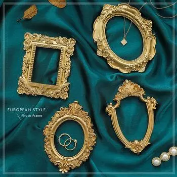 Золотая ретро фоторамка для дизайна ногтей, ювелирные украшения, украшение для дома, фотография, фон для съемки, реквизит для фотосессии