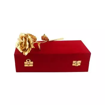 Золотая роза с красной бархатной коробкой