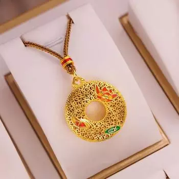 Золотая рыбка ожерелье в китайском стиле ожерелье с цветком ключицы ретро-дракон кулон ожерелье подарки Style E