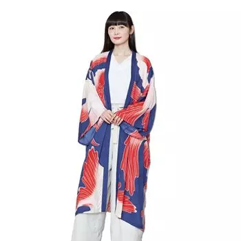 Золотая рыбка в японском стиле длинный современный японский УФ УФ японский японский Wamonoya Kaya Favolic кардиган, прикрытие, одежда, дамы, защита, синий