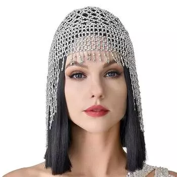 Золотая/серебряная бисерная шляпа ручной работы, цепочка на голову, красивые женские шиньоны для выступлений серебряный