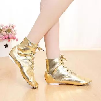 Высокие балетки из ПУ, обувь для йоги, обувь для упражнений, золотые и серебряные женские танцевальные туфли для помещений 34 золотой