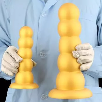 Золотая силиконовая мягкая анальная пробка с бусинами, очень большой 5-бусинный расширитель для мужчин и женщин, массажер простаты, анальная пробка, дилдо, секс-игрушка для взрослых S