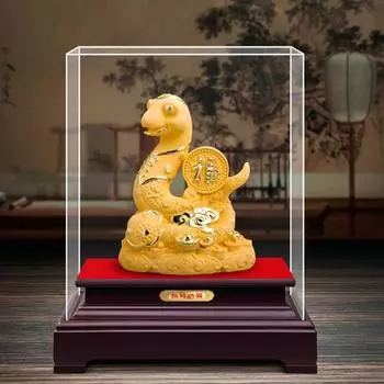 Золотая скульптура змеи, украшение для стола, год змеи, удача, зодиакальная фигурка змеи для домашнего офиса, декор A